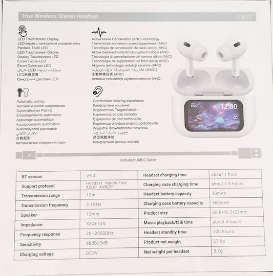 Hoco EW72 In-ear Bluetooth Handsfree Earphones with Charging Case White view 4