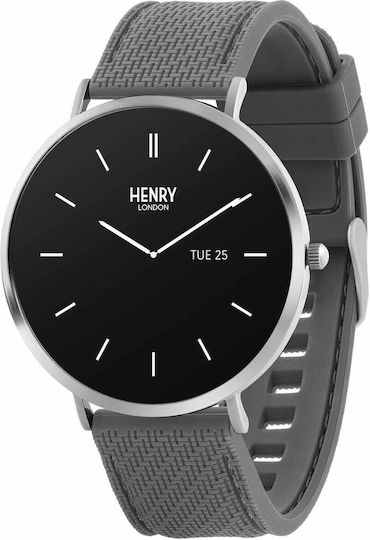 Henry London Smart Stainless Steel 43mm Smartwatch with Heart Rate Monitor (Silver & Slate Silicone) view 1