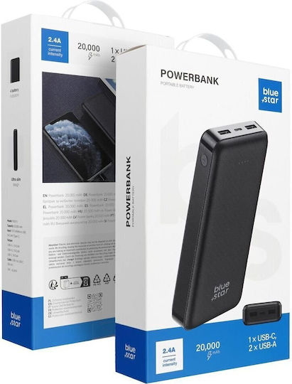 Blue Star W2027 Power Bank 20000mAh with 3 USB-A Ports and USB-C Port Black view 2