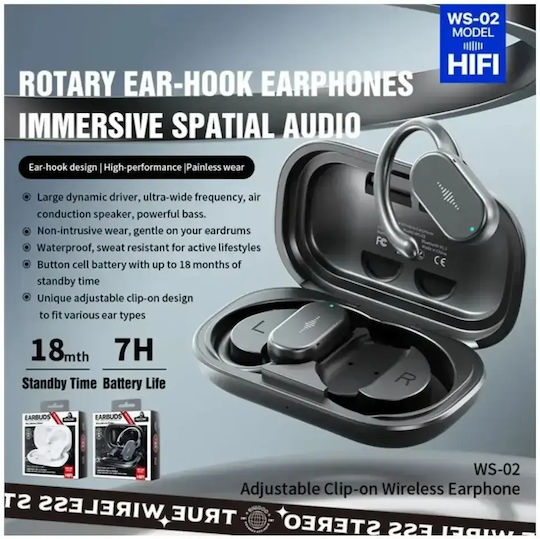 WK WS-02 Earbud Bluetooth Handsfree Earphones with Sweat Resistance and Charging Case Black vue 2