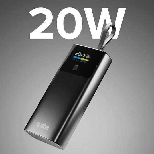 SBS Power Bank 10000mAh 20W with USB-A Port and USB-C Port Power Delivery Gray view 2