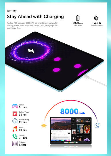 Teclast P50 4G 11" Tablet (6GB/128GB) Blue view 2