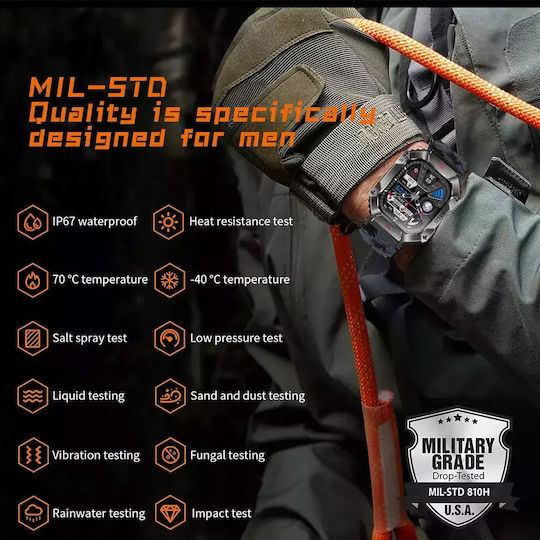 Men's Smart Watch Nubi Kr80 Ips Display Bluetooth Call 650 Mah Battery Pulse Calories Blood Pressure Remote Camera 100+ Sports Modes Orange Camouflage view 3