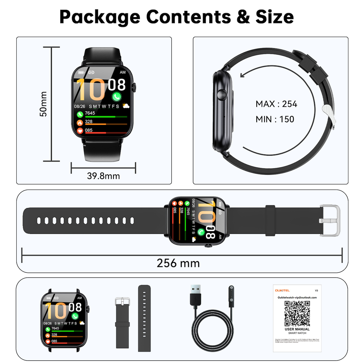 Oukitel V3 Smartwatch with Heart Rate Monitor (Black) view 2