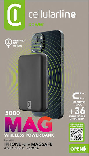 Cellular Line MAG MagSafe Power Bank 5000mAh 7.5W with USB-C Port Black vue 9