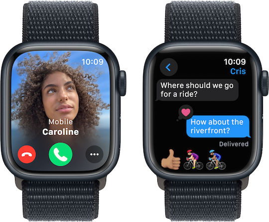 Apple Watch Series 9 Aluminium 41mm Waterproof with Heart Rate Monitor (Midnight Aluminium Case with Sport Loop Midnight (S/M)) vue 6