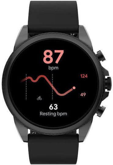 Fossil Gen 6 Stainless Steel 44mm Smartwatch with Heart Rate Monitor (Black Silicone) view 4