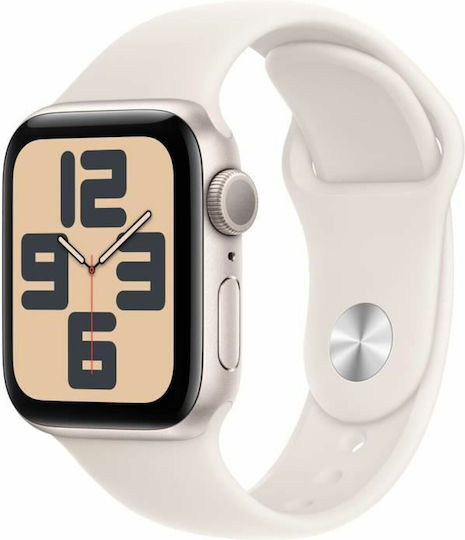 Apple Watch SE 2024 Aluminium 40mm Waterproof with Heart Rate Monitor (Starlight with Starlight Sport Band (S/M)) view 2