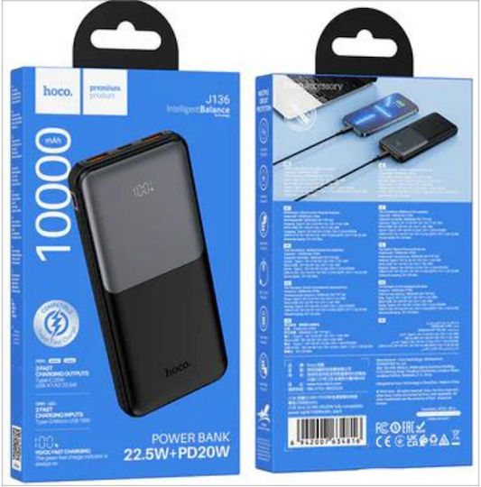 Hoco J136 Sirui Power Bank 10000mAh 22.5W with 2 USB-A Ports and USB-C Port Black view 4