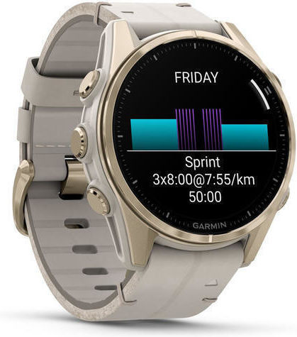 Garmin Fenix 8 Stainless Steel 43mm Waterproof Smartwatch with Heart Rate Monitor (Sapphire, Soft Gold with Limestone Leather Band) view 2