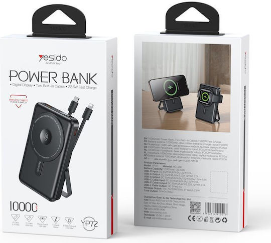 Yesido YP72 Power Bank 10000mAh 22.5W with USB-A Port and USB-C Port Black view 2