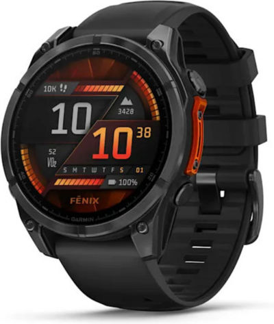 Garmin Fenix 8 Stainless Steel 47mm Waterproof Smartwatch with Heart Rate Monitor (Slate Grey With Black Silicone Band) view 3