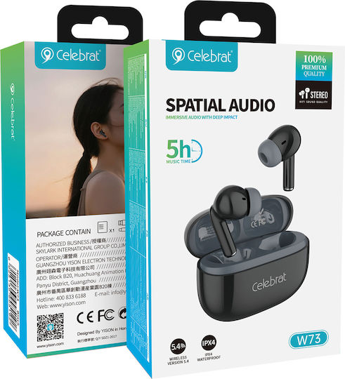 Celebrat W73 In-ear Bluetooth Handsfree Earphones with Sweat Resistance and Charging Case Black view 6