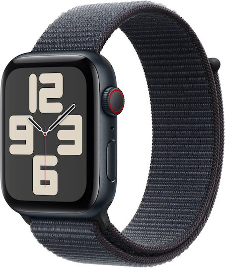 Apple Watch SE 2024 Cellular Aluminium 44mm Waterproof with eSIM and Heart Rate Monitor (Midnight with Midnight Sport Loop (M/L)) view 1