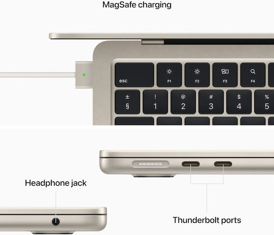 Apple MacBook Air 13.6" (2022) QHD+ (M2-8‑core/8GB/256GB SSD) Starlight (GR Keyboard) Ansicht 7