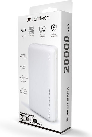Lamtech LAM112129 Power Bank 20000mAh with 2 USB-A Ports White vue 7