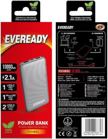 Energizer Slim Power Bank 10000mAh with 2 USB-A Ports Silver view 4