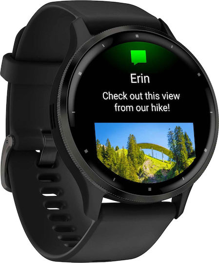 Garmin Venu 3 Stainless Steel 45mm Waterproof Smartwatch with Heart Rate Monitor (Slate Bezel With Black Silicone Band) view 3