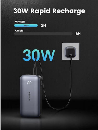 Ugreen PB502 Power Bank 10000mAh 30W with USB-A Port and USB-C Port Power Delivery / Quick Charge 3.0 Gray view 5