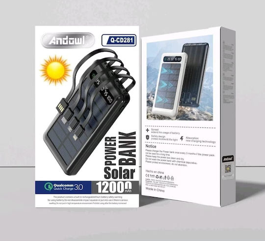 Andowl Solar Power Bank 12000mAh Black view 1
