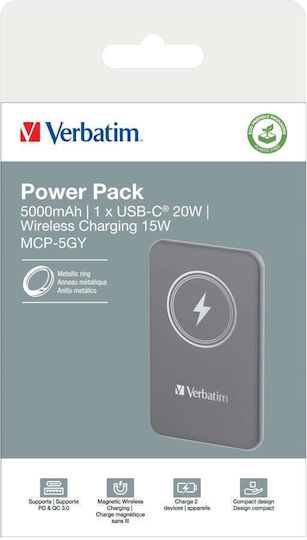 Verbatim Charge 'n' Go MagSafe Power Bank 5000mAh with USB-C Port Power Delivery Gray view 4