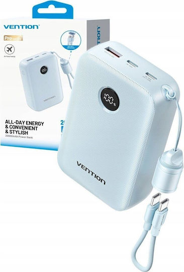 Vention Power Bank 20000mAh 22.5W with USB-A Port and USB-C Port Blue view 2