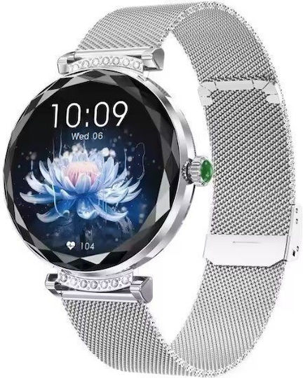Aoke NX7 Pro Smartwatch with Heart Rate Monitor (Silver Case / Silver Strap Metallic) vista 3