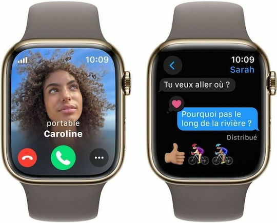 Apple Watch Series 9 Cellular Stainless Steel 45mm Waterproof with eSIM and Heart Rate Monitor (Gold with Clay Brown Sport Band (M/L)) view 3