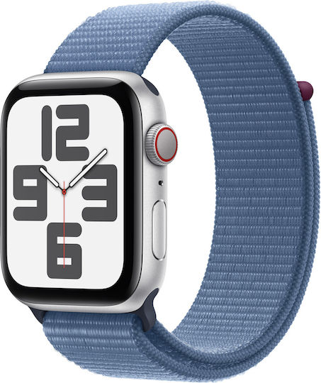 Apple Watch SE 2023 Cellular Aluminium 44mm Waterproof with Heart Rate Monitor (Silver with Winter Blue Sport Loop) view 2