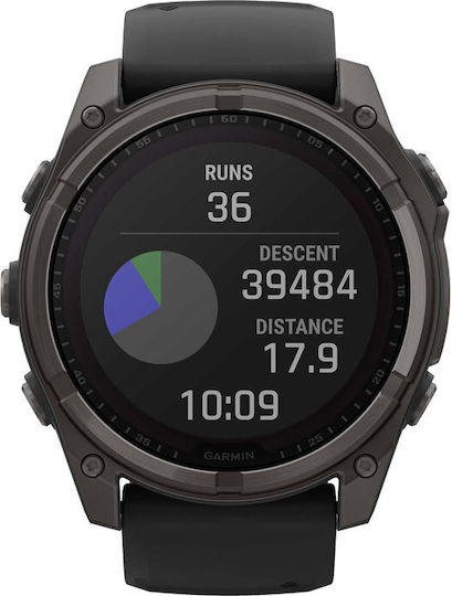 Garmin Fenix 8 Solar Titanium 51mm Waterproof Smartwatch with Heart Rate Monitor (Sapphire, Carbon Grey Dlc Titanium With Black/pebble Grey Silicone Band) view 4