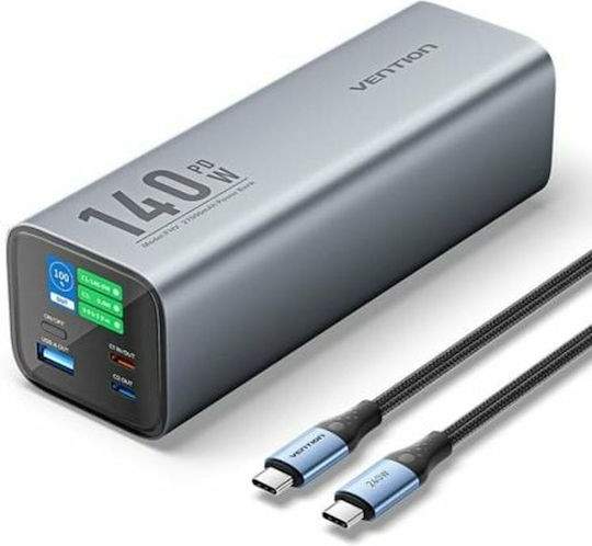 Vention Power Bank 27000mAh 140W with USB-A Port and USB-C Port Power Delivery Gray