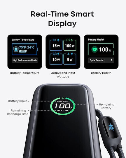 Anker A1695H11 Power Bank 25000mAh 165W with USB-A Port and 2 USB-C Ports Power Delivery Gray view 3