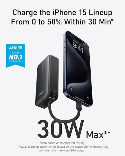 Anker Nano 545 Power Bank 10000mAh 30W with USB-A Port and USB-C Port Power Delivery Black view 4