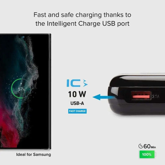 SBS Power Bank 10000mAh 20W with USB-A Port and USB-C Port Power Delivery Black view 4