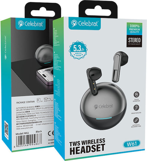 Celebrat W61 Earbud Bluetooth Handsfree Earphones with Charging Case Black view 2