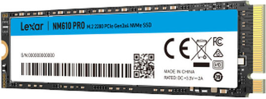 Lexar NM610PRO SSD 500GB M.2 Type with PCI Express 3.0 Connection LNM610P500G-RNNNG vue 3