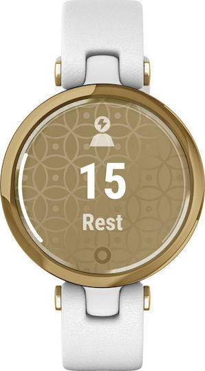 Garmin Lily Classic Stainless Steel Waterproof Smartwatch with Heart Rate Monitor (Light Gold Bezel with White Case and Italian Leather Band) view 1