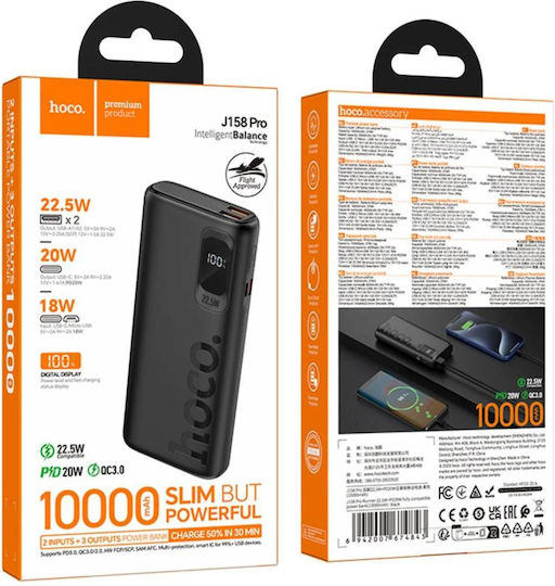 Hoco J158 Pro Power Bank 10000mAh 22.5W with 2 USB-A Ports and USB-C Port Black view 4