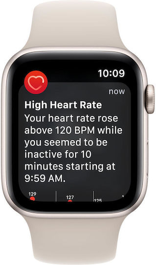 Apple Watch SE 2023 Aluminium 44mm Waterproof with Heart Rate Monitor (Starlight with Starlight Sport Band (M/L)) view 5