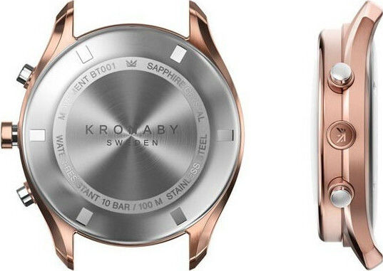 Kronaby Sekel Hybrid Stainless Steel 43mm Waterproof Smartwatch (Rose Brown Leather Strap) view 4