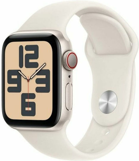 Apple Watch SE 2024 Cellular Aluminium 40mm Waterproof with eSIM and Heart Rate Monitor (Starlight with Starlight Sport Band (S/M)) view 1