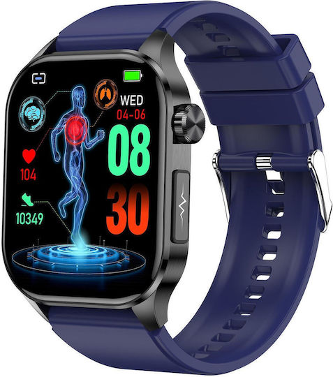 Et580 2.04 Inch Amoled Screen Sports Smart Watch Support Bluethooth Call Ecg Function Blue Silicone Band view 1