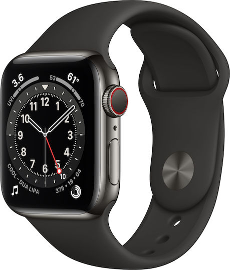 Apple Watch Series 6 Cellular Stainless Steel 40mm Waterproof with eSIM and Heart Rate Monitor (Black)