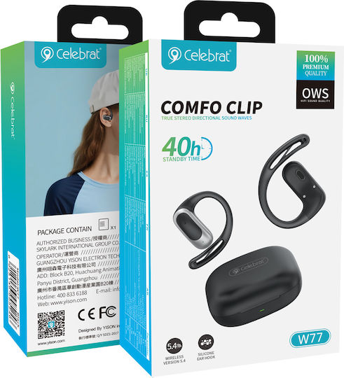 Celebrat W77 Open Ear Bluetooth Handsfree Headphones with Charging Case Black view 6