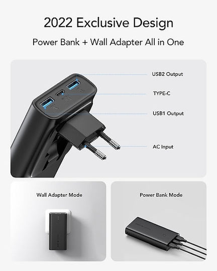 Vrurc W1146 Power Bank 10000mAh 20W with 2 USB-A Ports and USB-C Port Power Delivery / Quick Charge 3.0 Black view 6
