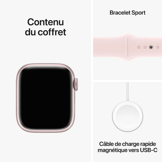 Apple Watch Series 9 Cellular Aluminium 41mm Waterproof with eSIM and Heart Rate Monitor (Pink with Light Pink Sport Band (S/M)) view 6
