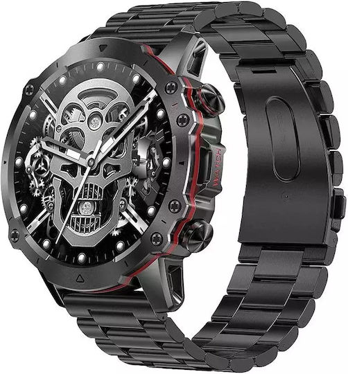 Nubi AK56 Smartwatch with Heart Rate Monitor (Black / Extra Silver Metal Strap)