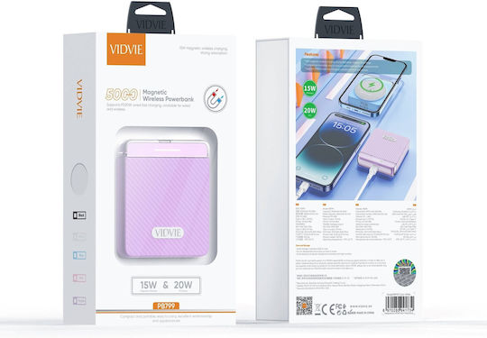 Vidvie PB799 MagSafe Power Bank 5000mAh 20W with USB-C Port Power Delivery Purple view 3