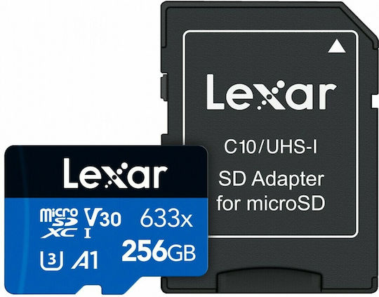 Lexar High-Performance 633x microSDXC 256GB U3 V30 A1 UHS-I 100MB/s With Adapter