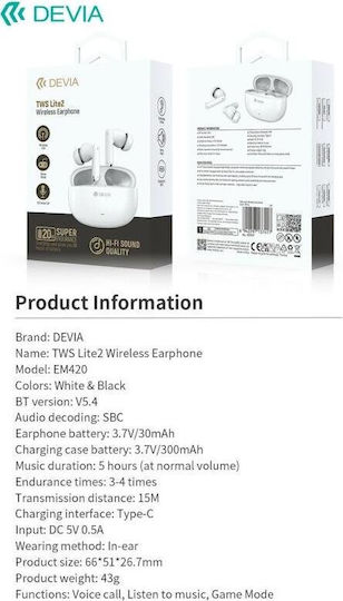 Devia EM420 Lite2 In-ear Bluetooth Handsfree Earphones with Charging Case White view 4